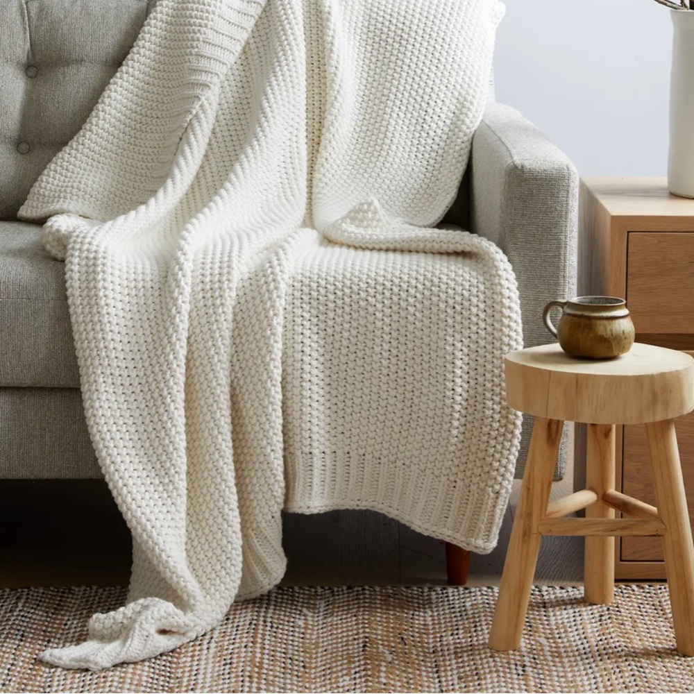 NWT QUINCE 50x60 Cotton Fisherman Throw Ivory 2102 - Picture 3 of 8